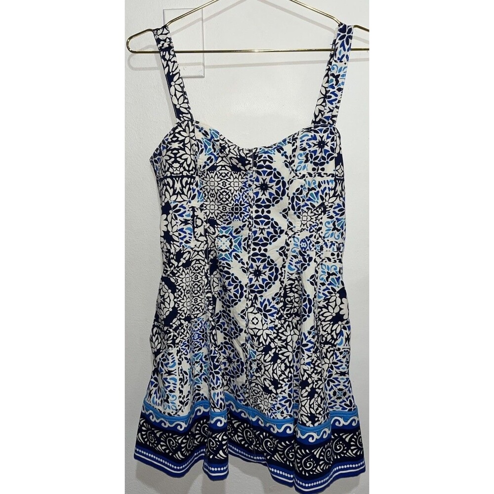 Avec Les Filles Women’s Size 10 Blue White Floral Fit & Flare Sundress (1A)b